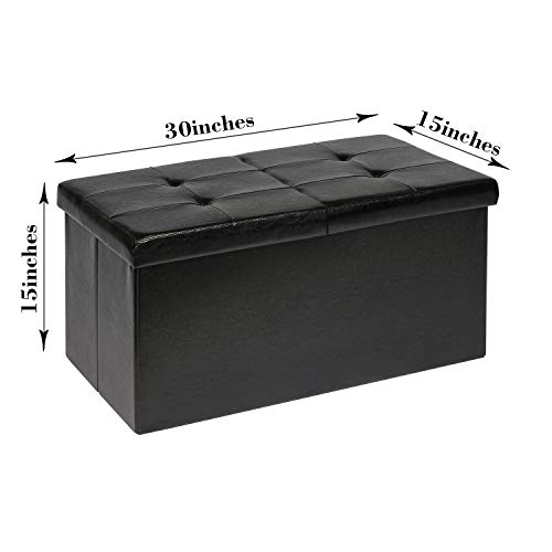 B Fsobeiialeo Storage Ottoman With Filpping Lids, Ottoman Storage Bench Footrest Seat, Storage Organizer Toy Chest Faux Leather 30"X15"X15" (Black) #TOP2