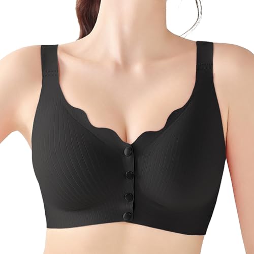 OXYIBRAS Front Closure Wireless Bras for Women Comfortable Support Padded Bralette Soft Post Surgery Everyday Bras Black S