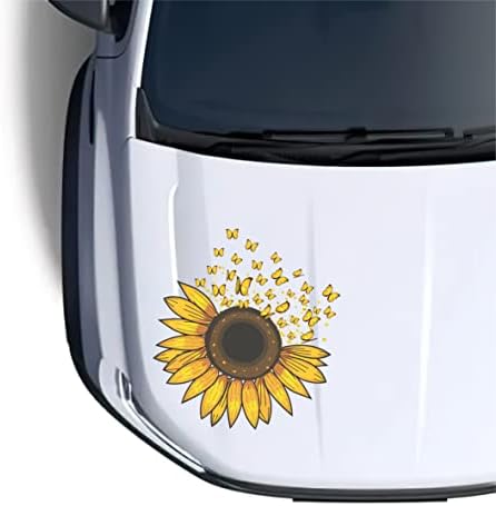 H2 Decal Sunflower hood stickers decal for car, truck | Transparent film, suitable for light, white color car, easy to wrap and remove | Accessories for women, graphic design for Rams, Ford, Jeep | Stickers for car hood, car door, car side (Style 1)