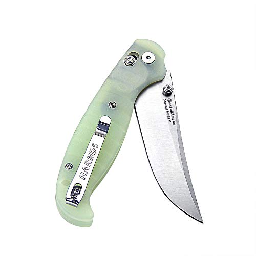 Harnds Giant Silkworm Tactical Folding Knife With Sandviksteel Bladeg10 Handle Camping Pocket Knife With Reversible Pocket Clip (Transparent Cyan) #TOP1