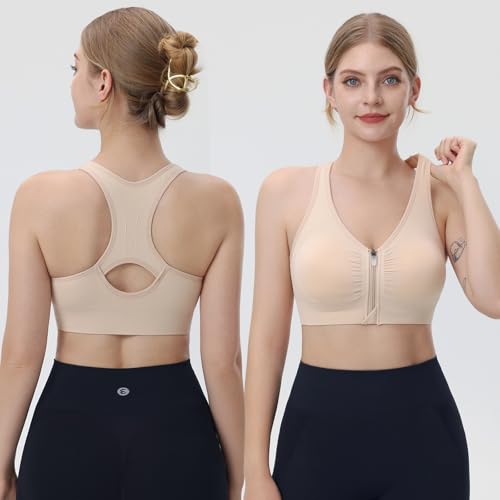 Evercute Women's Zip Front Sports Bras Wireless Padded Racerback Medium Support Post-Surgery Bra Yoga Exercise Athletic Bras2