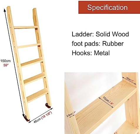 Solid Wood Bunk Bed Ladder, Non-Slip Feet Pads, Multi-Function Replacement, 59" High Straight Ladder for Bunk Beds, Durable and Safe Design, Easy to Use