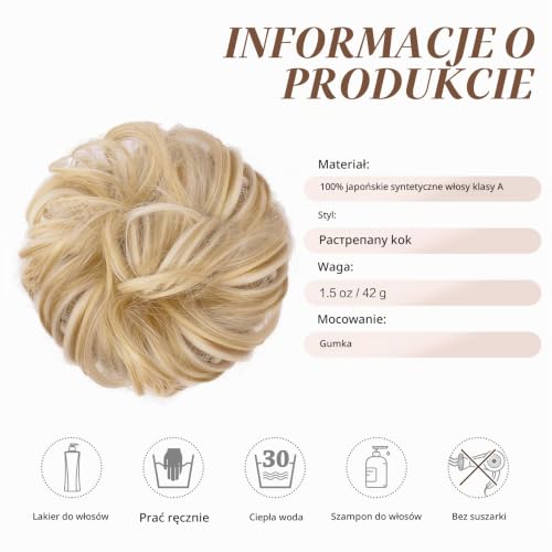 FESHFEN Kok Gumki do Włosów Chignon - Elastyczny Falowany Kręcony Treski Kucyk Włókien Sztuczny Syntetycznych dla Kobiet, 42 g Szampański blond i biały blond