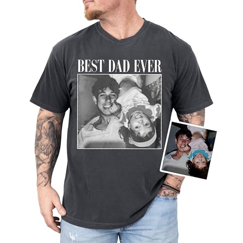 NAZENTI Personalized Best Dad Ever Shirt with Kids Photos for Dad Papa Shirts for Men Daddy Gifts Custom Picture Tee Fathers Day Shirts