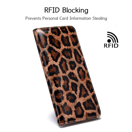 Image of Ultra Slim Thin Leather Women Wallet Rfid Blocking Credit Card Holder Bifold Clutch (Leopard)