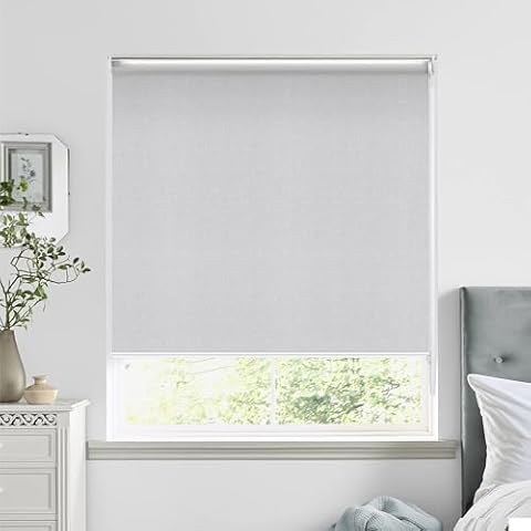 HOMEBOX 100% Blackout Roller Shade, Striped Jacquard Window Blinds Textured Fabric Roller Blinds, Pull Down Shades for Indoor UV Protection, Easy to Install 40" W x72 H Grey Cover