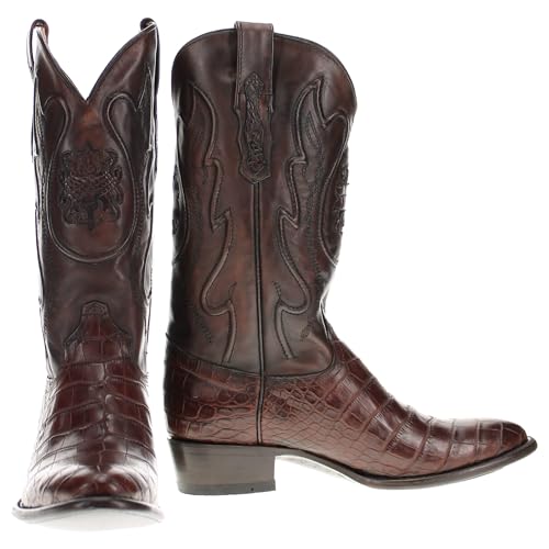 Image of Vaccari Men's Travis Genuine Mocha Alligator Belly Leather Round Toe Western Cowboy Boots - 8 D