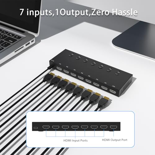 Image of Y.D.F 7 Port HDMI Switch, 4k@60Hz HDMI Switcher 7 in 1 Out HDCP 2.0 Manual HDMI 2.0 Hub Support 3D Compatible with Nintendo Switch /OLED /Xbox / PS5 /4 Blu-Ray Player Fire Stick Roku Apple TV Chromeca