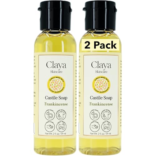 Image of Claya Frankincense Liquid Castile Soap - Organic Ingredients, Biodegradable, Gentle for Sensitive Skin, Versatile Use and Travel Size (2 Pack of 2 fl oz)