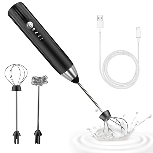 espumador de leche, USB Recargable batidor de leche, 3 velocidades ajustable espumador leche electrico...