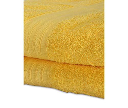 Image of Global Home 100% Cotton Bath Towel II 500 GSM II Yellow II 140 X 70 cm - 2pc Set for Gym, Kitchen, Home, Bathroom or Spa, Wash Basin, Hotel