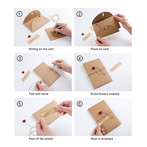 WYAN 25 Pcs Dried Flowers Decorated Postcard,DIY Dried Flowers Greeting Cards,Handmade Retro Kraft Paper Blank Cards(105 * 71mm,5 Styles) - Image 3