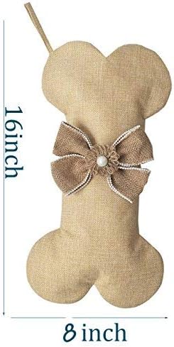 Miniatura 3 de New Linen - Medias de Navidad de hueso de perro para mascotas, yute natural, vacaciones de arpillera, 16 x 8 pulgadas, 4 # lazo de flores (1 unidad)