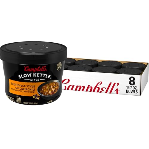 Campbell's Slow Kettle Style Southwest-Style Chicken Chili with Beans and White Meat Chicken, 15.7 oz Microwavable Bowl (Pack of 8)