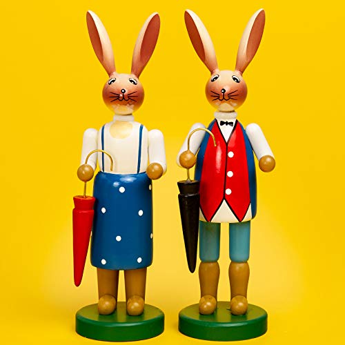 SIKORA Osterhasen Figuren Paar aus Holz | Handbemalte Osterdeko groß (21 cm) | Mama & Papa Hasen | Hochwertige Frühlingsdeko für Ostern | Bunte Deko Holzfiguren im Set - OD09