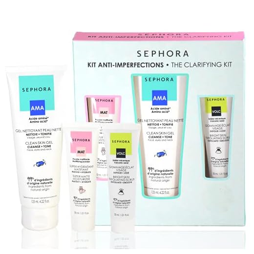 Sephora The Clarifying Kit - Clean Skin Gel Cleanser Toner, Super Matte Hydrating Moisturizer, Bright Skin Exfoliating Smoothing Scrub