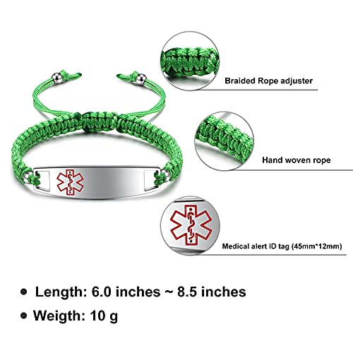 Image of JF.JEWELRY Pre-Engraved Type 1 Diabetes Medical Alert ID Bracelet | Nylon Rope Braided Medical Alert Bracelet, 6.0-8.5 Inches Adjustable
