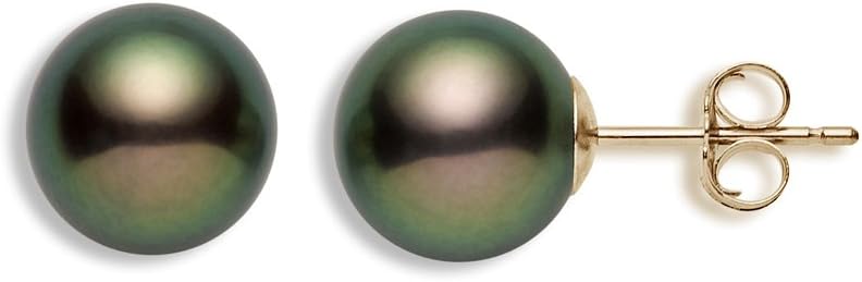 14k Gold AAAA Quality Black Freshwater Cultured Pearl Stud Earrings for Women - PremiumPearl