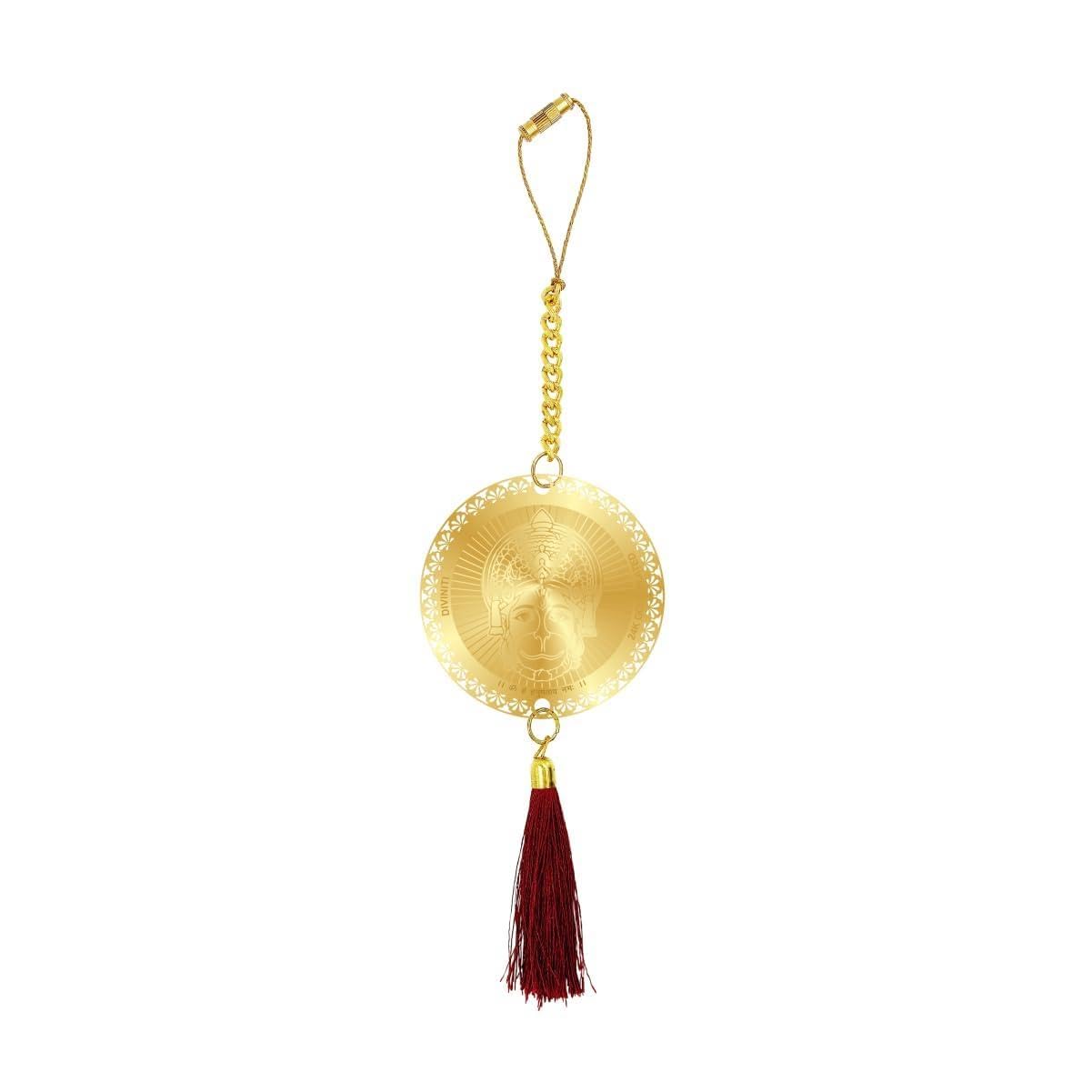Diviniti 24K Gold Plated Lord Hanuman Ji and Yantra Double Sided Car Dangler Religious Hanging for Showpiece Dashboard Mirror Decoration for Positive Energy & Protection Divine Car Accessories