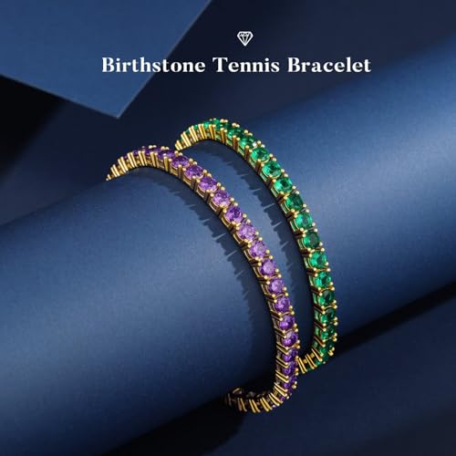 Iefil 14K Gold Plated Tennis Bracelets for Women - Size 6.5" - 7" Sterling Silver Birthstone Bracelet, Anniversary Birthday Gifts for Women3