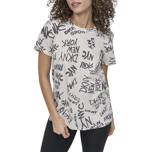 T-shirt DKNY femme col rond manche courte noir blanc coton basique casual