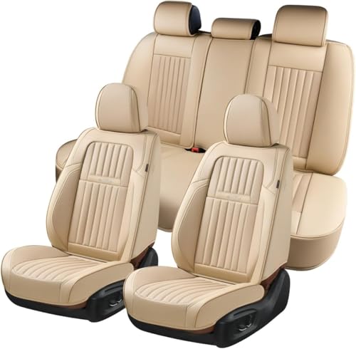 Image of Coverado Front and Back Seat Covers for Cars, Automotive Seat Covers for Trucks, Nappa Leather Car Seat Covers, 5 Seats Waterproof Carseat Protector Car Seat Cover Beige, Universal Fit for Most Cars