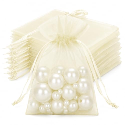 Image of joycraft Organza Bags 2.7x3.5 inch - Ivory Drawstring Gift Packaging Pouch with Breathable Mesh for Wedding Favors, Jewelry Display, Candy Bags | Reusable Craft Supplies, Small Business