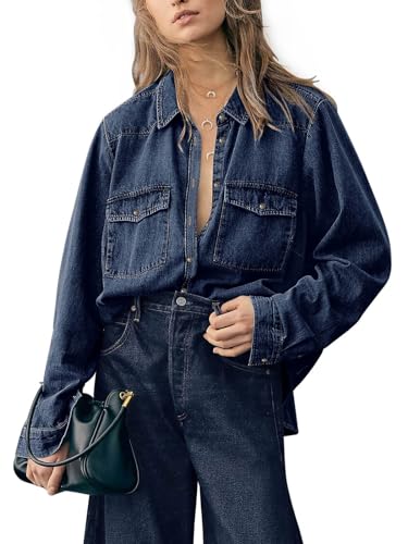 Paintcolors Womens Button Down Denim Shirt Regular Fit Long Sleev...
