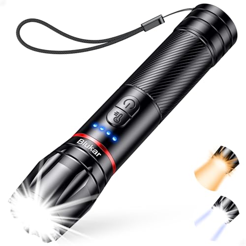 Blukar LED Taschenlampe 2 Farbtemperatur, Superhell Zoombar Taschenlampen Aufladbar mit 10 Lichtmodi, Lange Akkulaufzeit, Wasserdicht Handlampe Flashlight für Wandern, Camping,Outdoor, Notfäll Blukar LED Taschenlampe 2 Farbtemperatur, Superhell Zoombar Taschenlampen Aufladbar mit 10 Lichtmodi, Lange Akkulaufzeit, Wasserdicht Handlampe Flashlight für Wandern, Camping,Outdoor, Notfäll