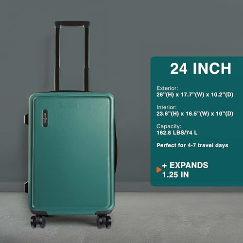 Image of Luggage Sets 3 Piece, 20 Inch Carry on Luggage and 24 Inch Suitcases with Wheels Spinner, Durable Hard Shell Suitcase Set, Expandable Travel Suitcase, Green