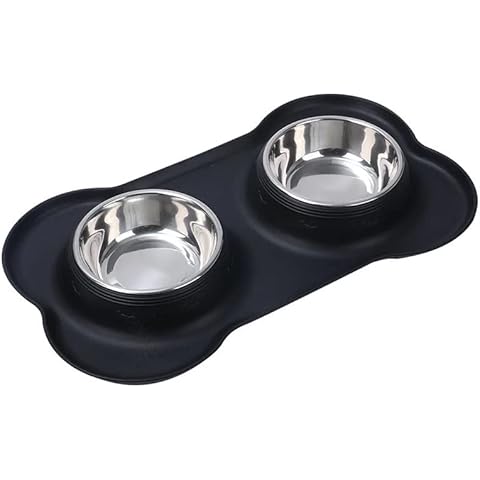 Dexter's Delights Pet Feeding Station - Dog Water and Food Bowls with Non-Slip Silicone - Puppy Bowls Great for Cat Water and Food - Dog Water and Food Set for Cats and Dogs - Small, Black Cover