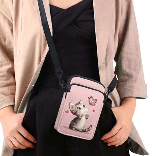 2 Layer Cat Print Crossbody Bags Polyester Shoulder Sling Bag Purses Waist Pouch for Women4