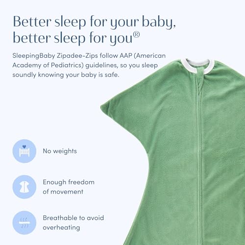 Image of SleepingBaby Zipadee-Zip Fleece Transition Swaddle - Arms-Out Wearable Blanket for Baby Sleep, Soft Breathable Fleece 0.8 TOG - Basil, Large (12-24 Month)