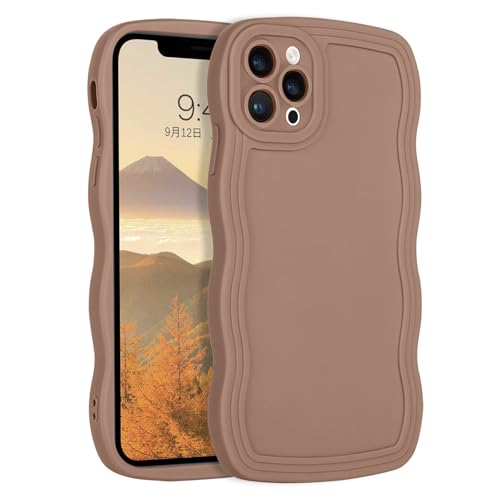 GUAGUA iPhone11 Pro ケース ウェーブ うねうね 可愛い 韓国 おしゃれ TPU 人気 ソフト バンパー いphone 11 Pro 耐衝撃 超軽量 薄型 ワイヤレス充電対応 ストラップホール付き なみなみ 5.8インチ用(カーキ コーヒ