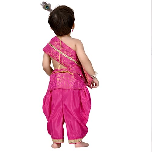 Image of ITSMYCOSTUME Krishna Dress for Baby Boy Kids Set of 10(Dhoti,Hip Cover,Patka,Mukut,Morpankh,Bansuri,Kamarband,Bajuband,Kundal) Little Krishna Ji Kanha Janmasthmi Costume