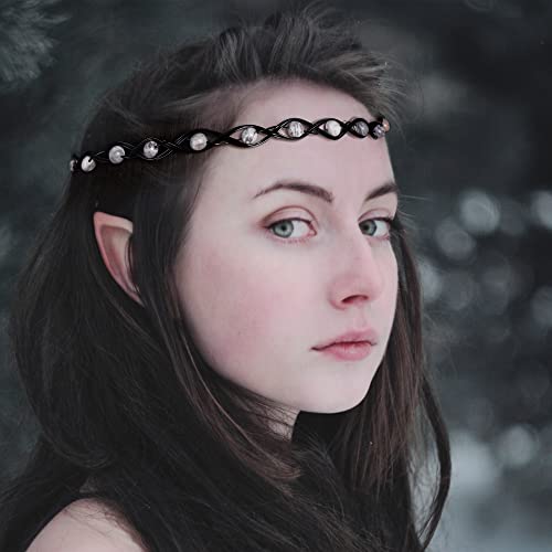 Coteeza Black Circlet Fairy Crown Viking Headpiece Medieval Headband Celtic Handmade Cosplay Braided Map Stone Beads Hair Decoration Tiara For Renaissance Wedding Carnival Party Larp #TOP1