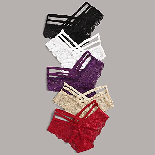 Briefs Panties Underpants For Women's,5-Pack Lace Stretch Hipster Underwear,Ladies Lingerie Panties Sexy Knickers Thong Multicolor #TOP2