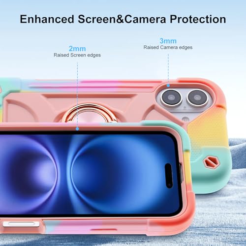 Image of MARKILL Compatible with iPhone Case with Ring Stand, Military Grade Drop Protection Full Body Rugged Heavy Duty Protective Durable Cover iPhone. (Rainbow Pink, iPhone 16 Plus 6.7 inch)