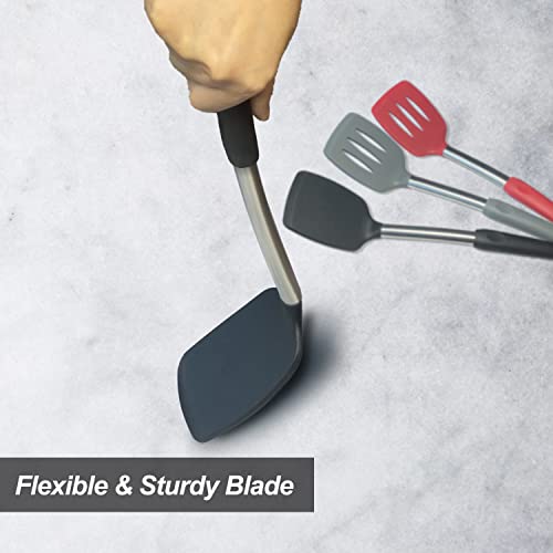 2 Pack Spatulas, Solid & Slotted Silicone Spatula Set, Stainless Steel Handle Coated With Silicone, Non Stick Turners, Heat Resistant Bpa Free Rubber Spatulas For Fish, Eggs, Pancakes, Wok, Black #TOP6