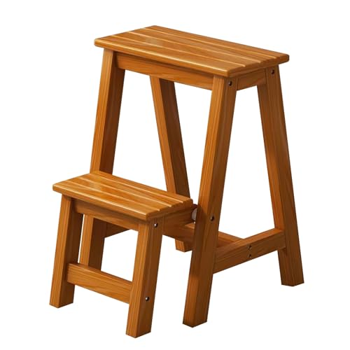 Escalera de Mano Plegable de 2 escalones Taburete de de Madera Silla de Interior para el hogar Antideslizante