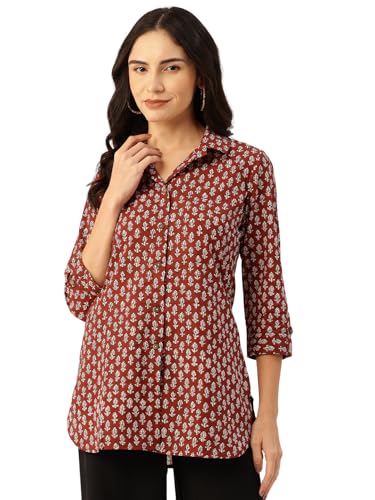 Image of feranoid Classic Collared Cotton Shirt with 3 /4 Sleeve for a Timeless Casual Look