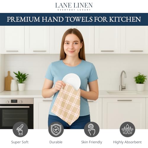Image of LANE LINEN Dish Towels for Kitchen Cotton Soft & Absorbent 4 Pack - Beige