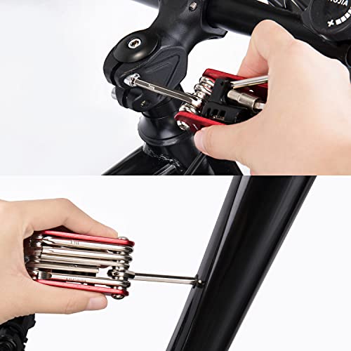 Image of WOTOW Bike Repair Tool Kit & Bike Saddle Bag, 14 in 1 Bike Chain Tool Hex Key Wrench Maintain Accessories Multitool Set with Portable Under Seat Bag for Road Mountain Commuter Bicycle