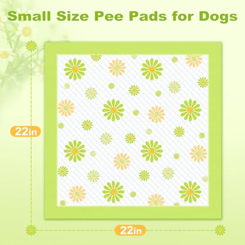 Image of MIZOK Puppy Pads 100 Counts 22 inchx22 inch , Dog Pee Pads 6-Layer Super Absorbent & Leak-Proof, Daisy Pattern, 4-Corner Adhesive Tabs, Wee Wee Pads for Puppies & Small Dog Breeds