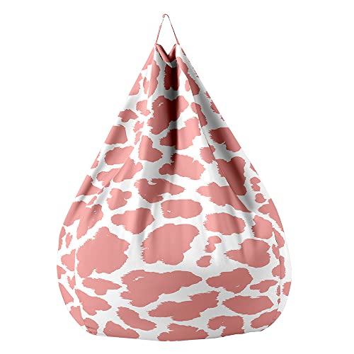 FANSU Copertura per Poltrona Sacco Puff Poltrona Senza Riempimento, Mucca Stampa Pouf Poltrona con Zip Poltrona a Sacco per Adulti e Bambini, Interni, Casa, Soggiorno (80x90cm,Rosa)