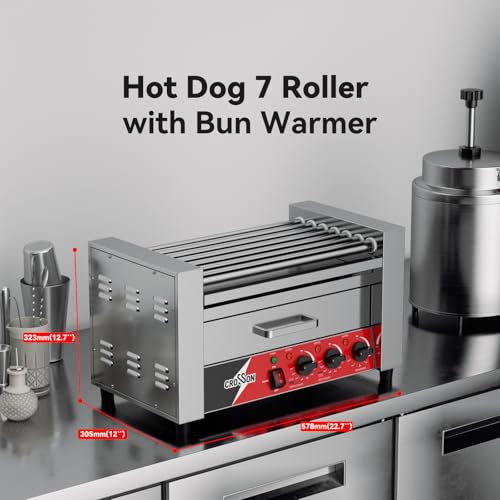 CROSSON Hot Dog 7 Roller with Bun Warmer,Commercial 7 Nonstick 304 Roller Grill Cooker Machine-120V, 1350W by crosson - Image 6