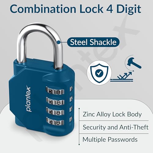Image of Plantex 4-Digit Code Combination Door Locks /Number Lock /Locks for Luggage Bags for Travel /Portable Luggage Lock /Travel Lock for Briefcase /Laptop Bags - Pack of 1 (Blue)