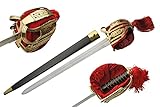 SZCO Supplies 38' Scottish Sword- Ceremonial Sword with Basket Hilt, Red Suede Handle, and Leather-Wrapped Scabbard – Stainless Steel Sword, Real Swords for Adults for LARP Collectors and Costumes