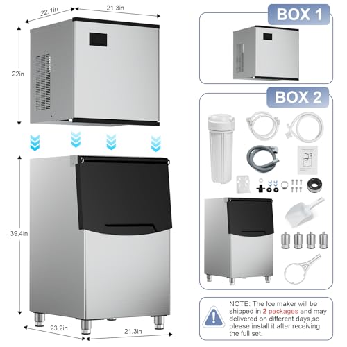 Image of Ice Machine Commercial Ice Maker Machine, 400 Lbs /24H Industrial Ice Machine, 350 Lbs Storage Commercial Ice Machines Free Standing, Cubes Ice Makers Commercial, Restaurant, Cafe, Bar, Hotel