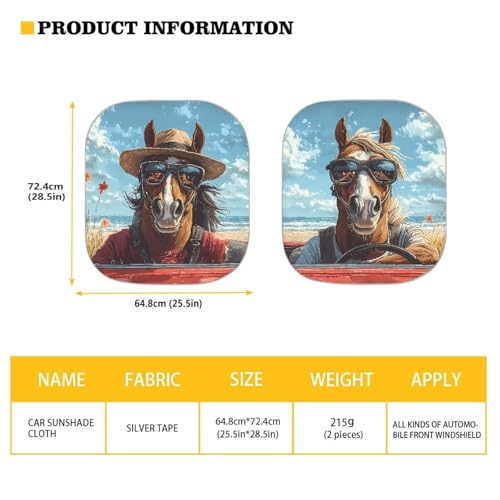Image of Fashion Horse Car Windshield Sun Shade 2-Piece Foldable Car Sunscreen Blocks UV Rays and Keeps Vehicle Cool for Most Sedan Truck SUV